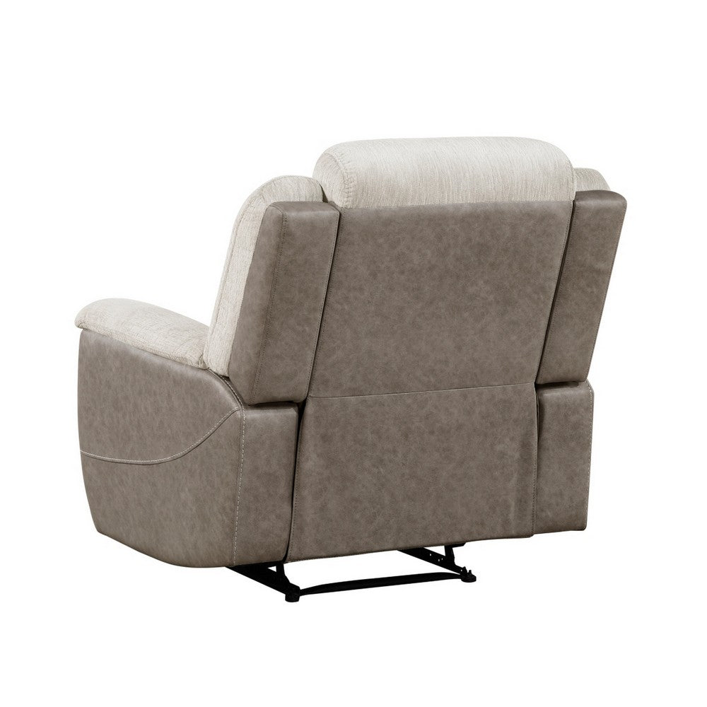 Feo Manual Reclining Chair | Foam Fill Beige Chenille and Taupe Microfiber