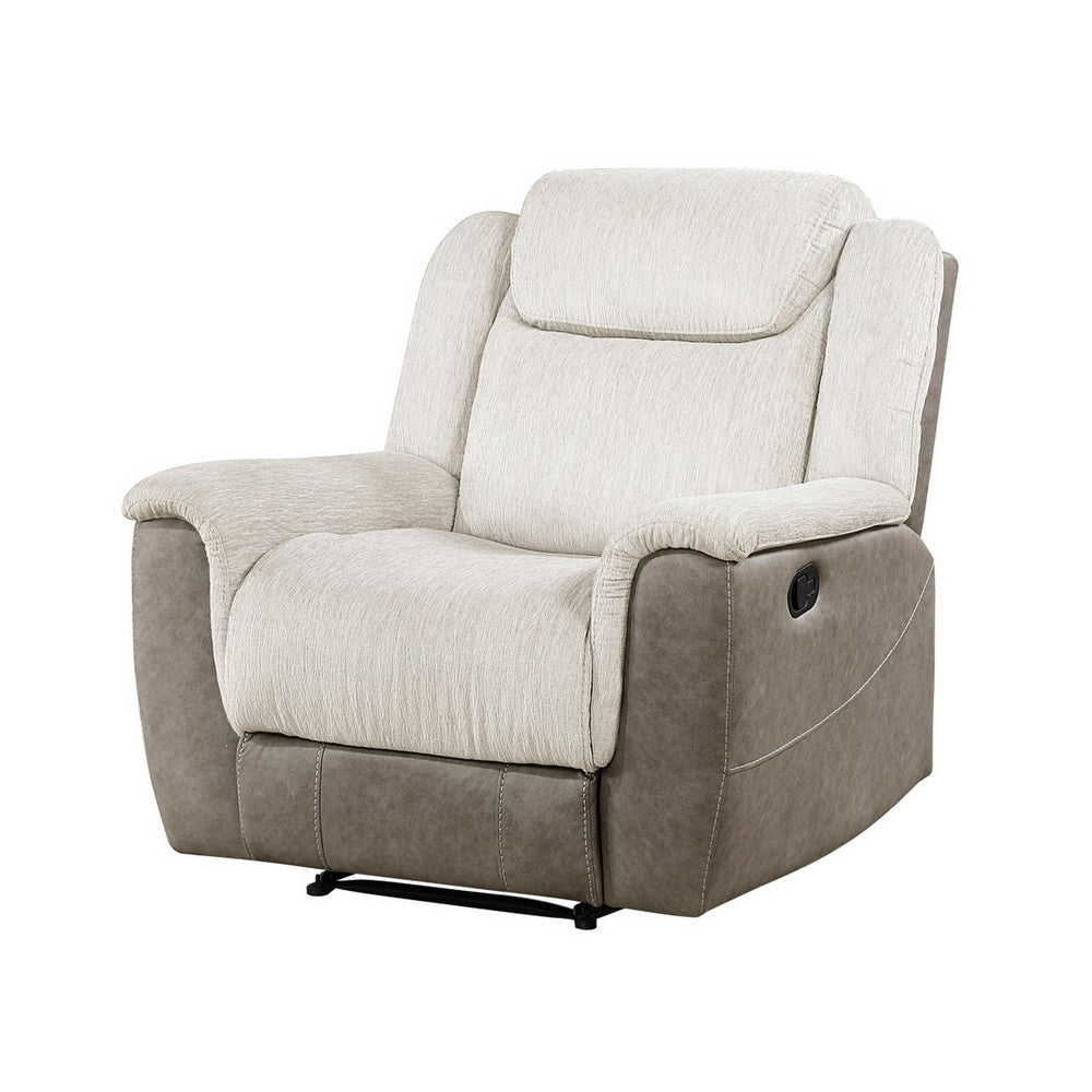 Feo Manual Reclining Chair | Foam Fill Beige Chenille and Taupe Microfiber
