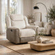 Feo Manual Reclining Chair | Foam Fill Beige Chenille and Taupe Microfiber