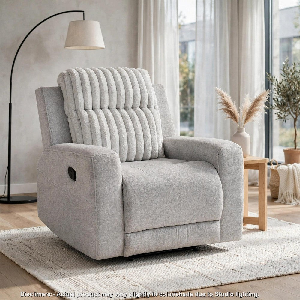 Lupe Manual Reclining Chair | Track Arms | Gray Corduroy and Microfiber