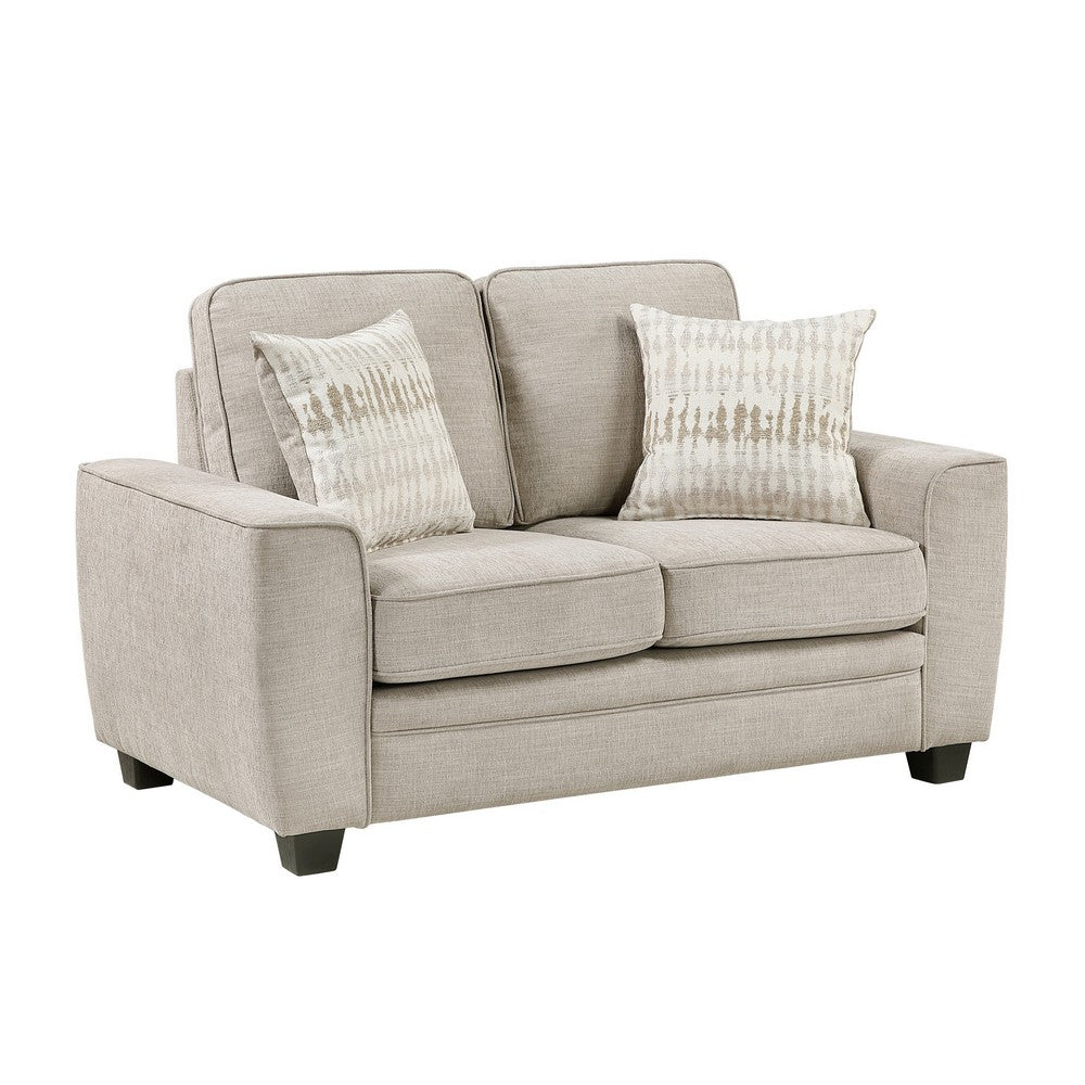 Zoya Loveseat w 2 Pillows | Track Arms | Foam Fill Taupe Chenille 61"