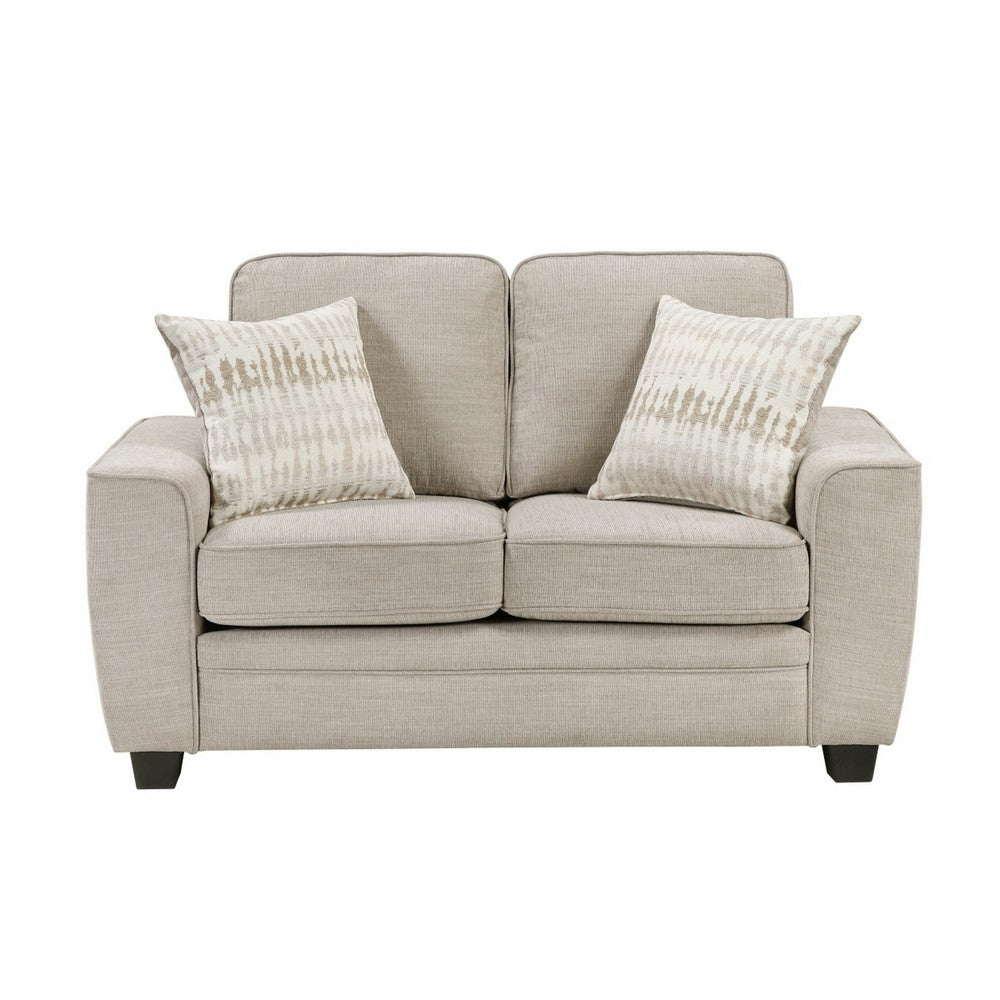 Zoya Loveseat w 2 Pillows | Track Arms | Foam Fill Taupe Chenille 61"