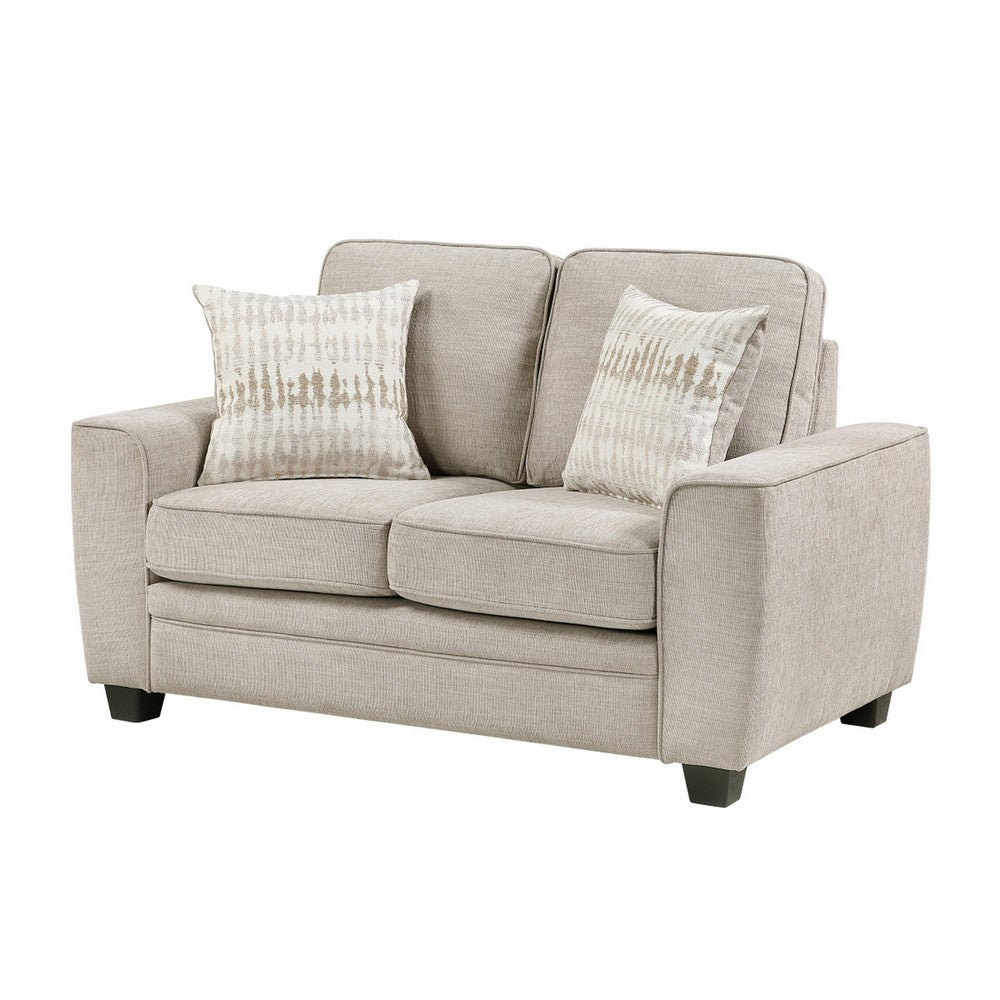 Zoya Loveseat w 2 Pillows | Track Arms | Foam Fill Taupe Chenille 61"