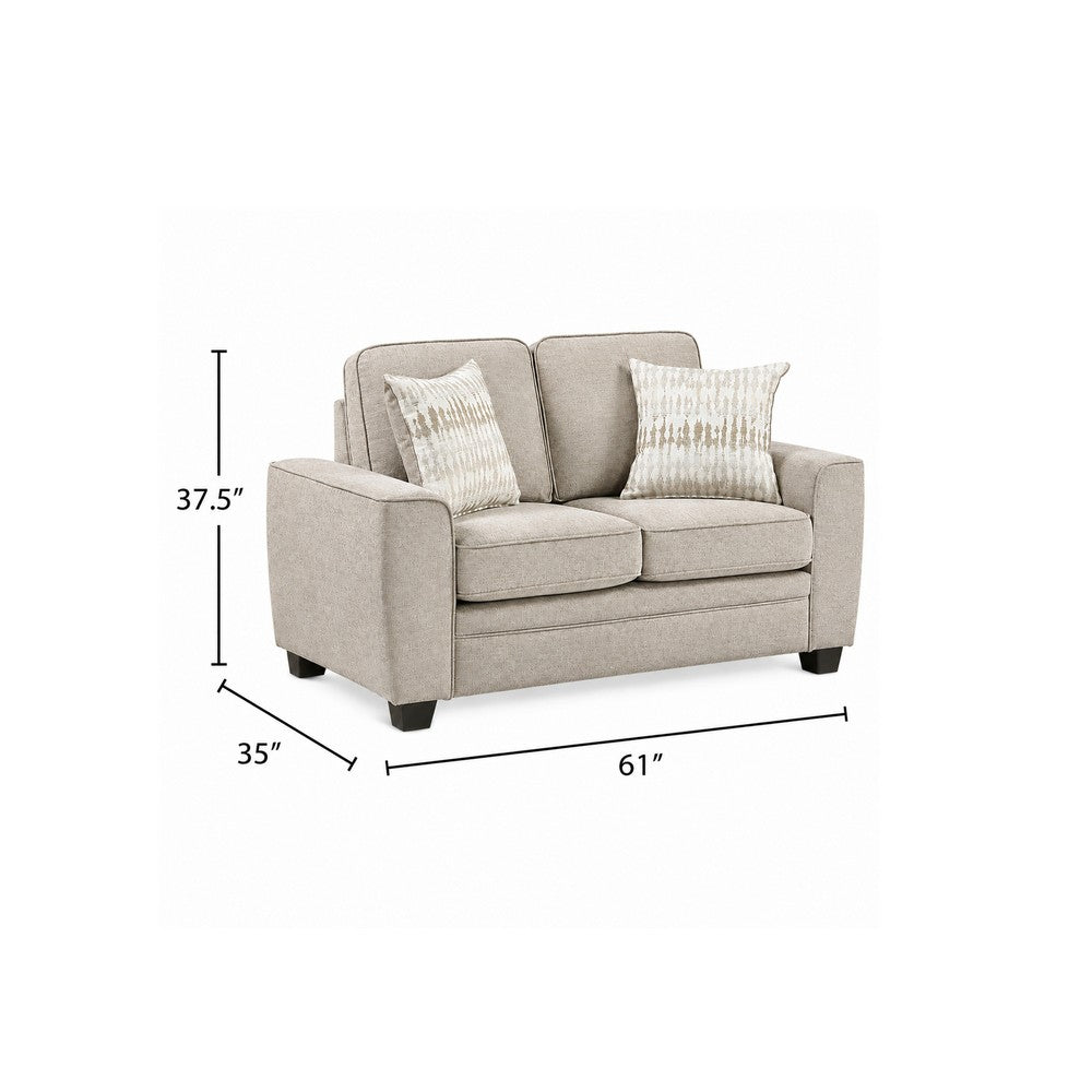 Zoya Loveseat w 2 Pillows | Track Arms | Foam Fill Taupe Chenille 61"