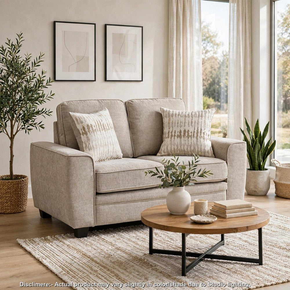 Zoya Loveseat w 2 Pillows | Track Arms | Foam Fill Taupe Chenille 61"