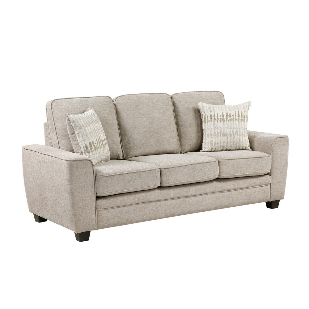 Zoya Sofa w 2 Pillows | Track Arms | Foam Fill Taupe Chenille 83"