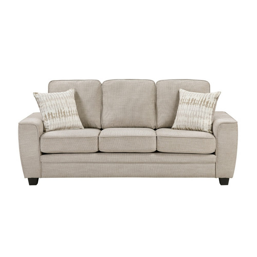Zoya Sofa w 2 Pillows | Track Arms | Foam Fill Taupe Chenille 83"