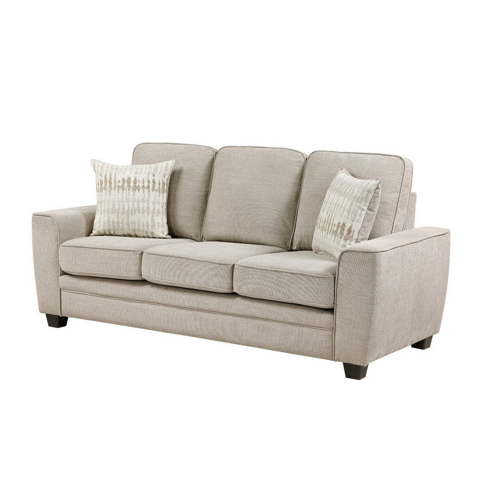 Zoya Sofa w 2 Pillows | Track Arms | Foam Fill Taupe Chenille 83"