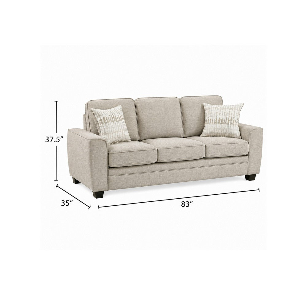 Zoya Sofa w 2 Pillows | Track Arms | Foam Fill Taupe Chenille 83"