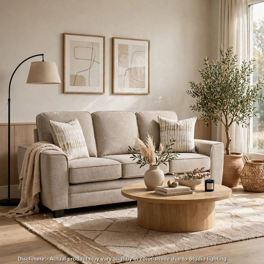 Zoya Sofa w 2 Pillows | Track Arms | Foam Fill Taupe Chenille 83"