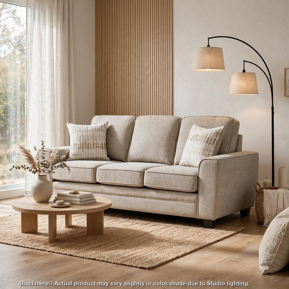 Zoya Sofa w 2 Pillows | Track Arms | Foam Fill Taupe Chenille 83"