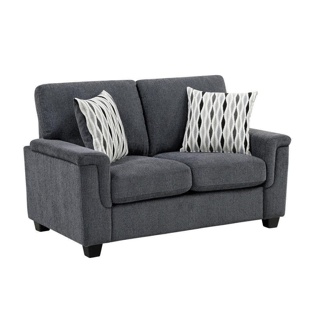 Deva Loveseat w 2 Pillows | Contoured Arms | Dark Gray Chenille 60"