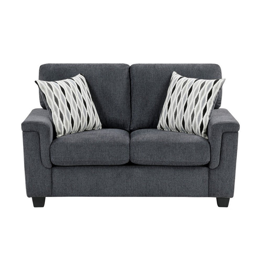 Deva Loveseat w 2 Pillows | Contoured Arms | Dark Gray Chenille 60"