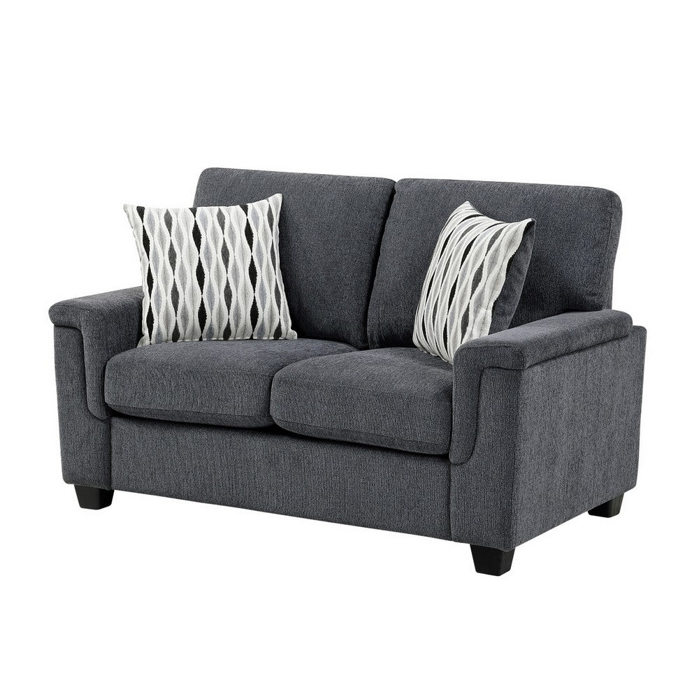 Deva Loveseat w 2 Pillows | Contoured Arms | Dark Gray Chenille 60"