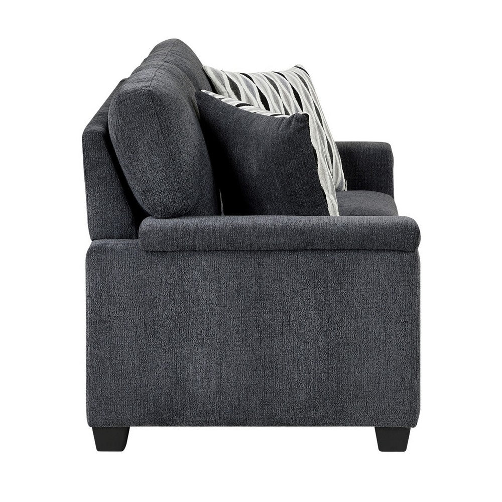 Deva Loveseat w 2 Pillows | Contoured Arms | Dark Gray Chenille 60"