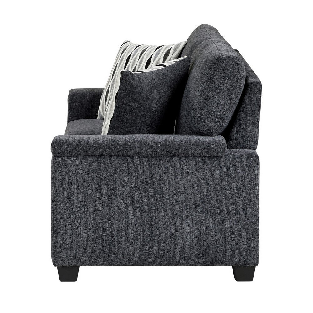 Deva Loveseat w 2 Pillows | Contoured Arms | Dark Gray Chenille 60"