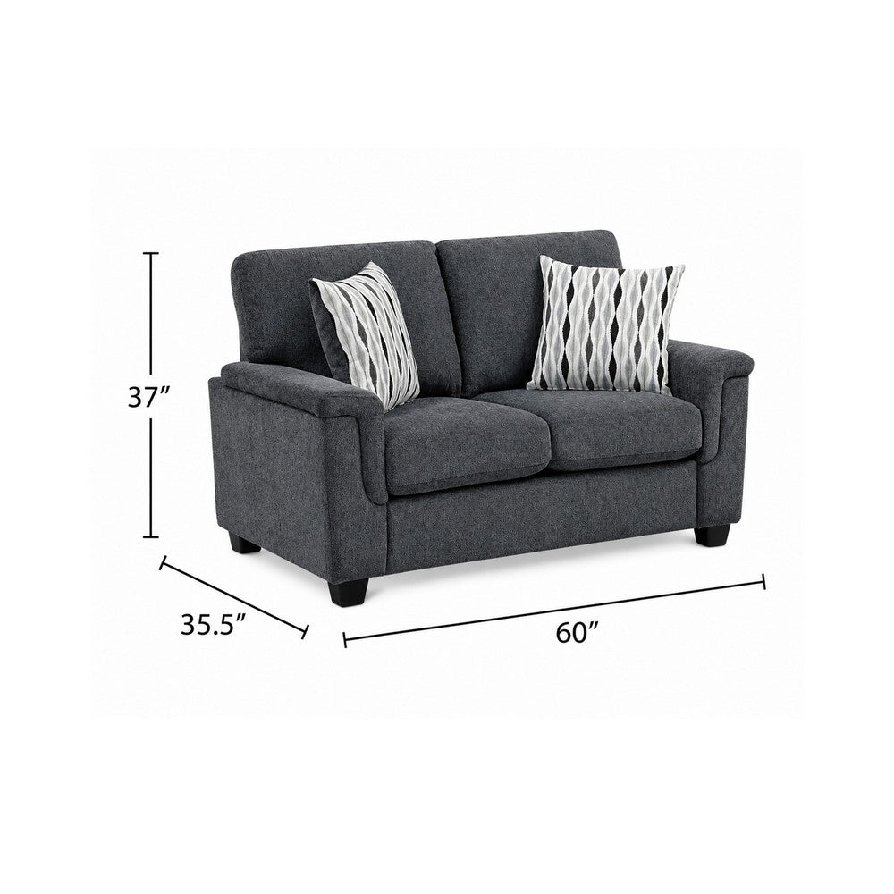 Deva Loveseat w 2 Pillows | Contoured Arms | Dark Gray Chenille 60"