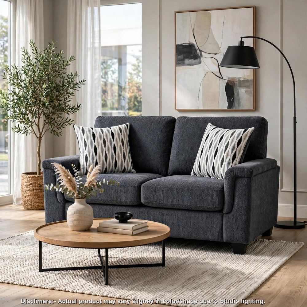 Deva Loveseat w 2 Pillows | Contoured Arms | Dark Gray Chenille 60"