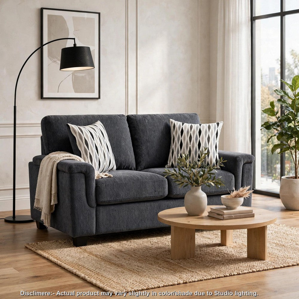 Deva Loveseat w 2 Pillows | Contoured Arms | Dark Gray Chenille 60"