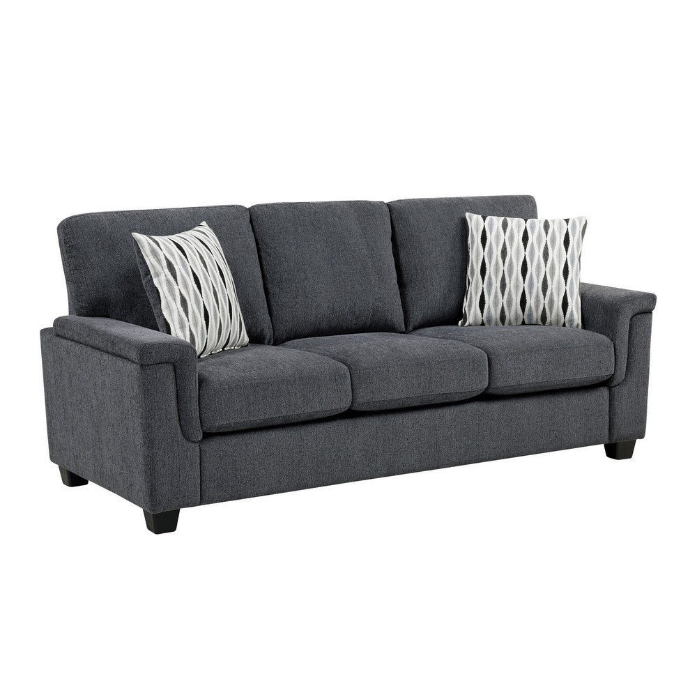 Deva Sofa w 2 Pillows | Contoured Arms | Dark Gray Chenille | Black 82"