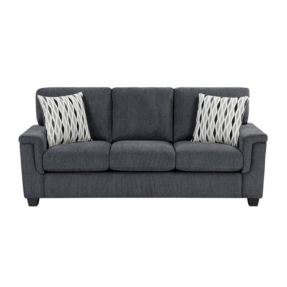 Deva Sofa w 2 Pillows | Contoured Arms | Dark Gray Chenille | Black 82"