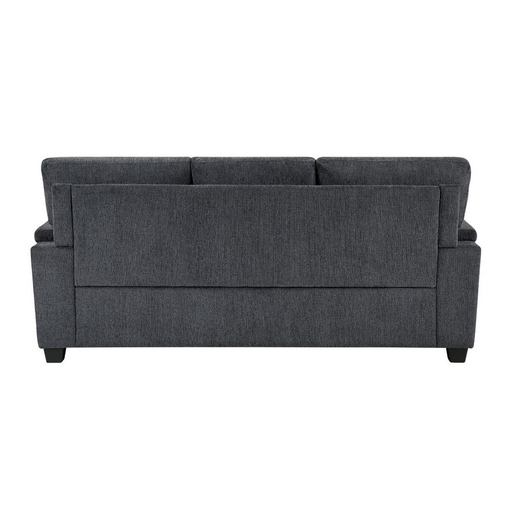 Deva Sofa w 2 Pillows | Contoured Arms | Dark Gray Chenille | Black 82"