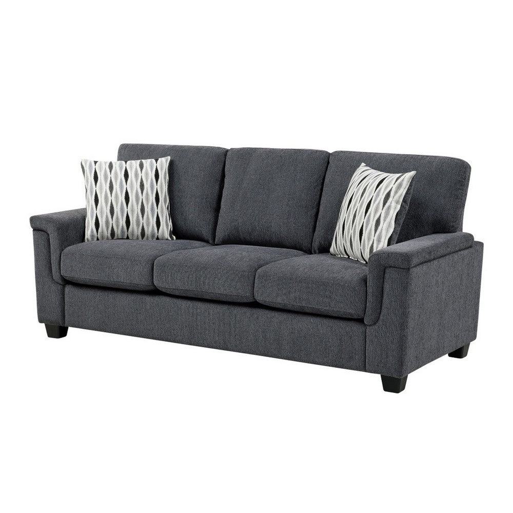 Deva Sofa w 2 Pillows | Contoured Arms | Dark Gray Chenille | Black 82"