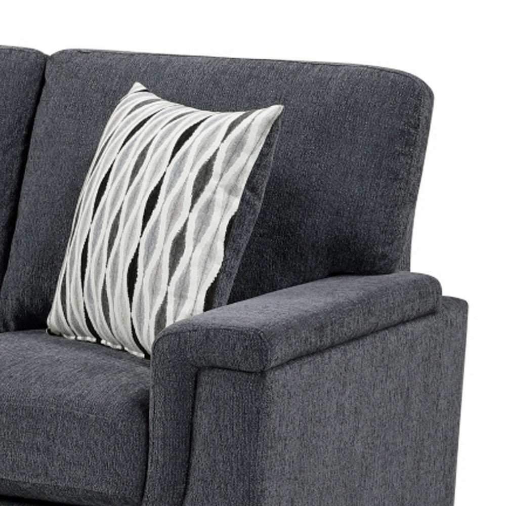 Deva Sofa w 2 Pillows | Contoured Arms | Dark Gray Chenille | Black 82"