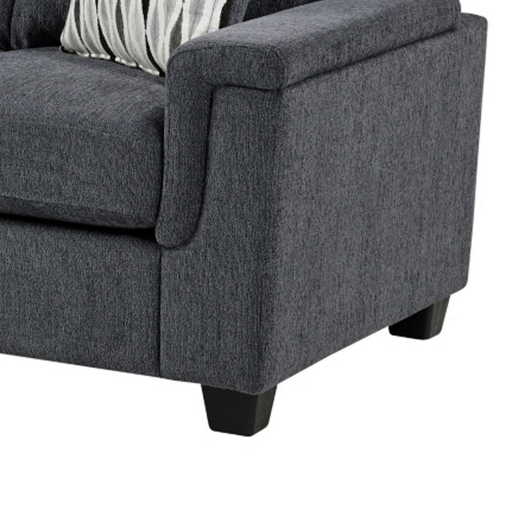 Deva Sofa w 2 Pillows | Contoured Arms | Dark Gray Chenille | Black 82"