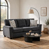 Deva Sofa w 2 Pillows | Contoured Arms | Dark Gray Chenille | Black 82"