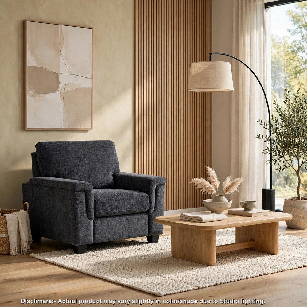 Deva Accent Chair | Contoured Arms | Foam Cushions | Dark Gray Chenille