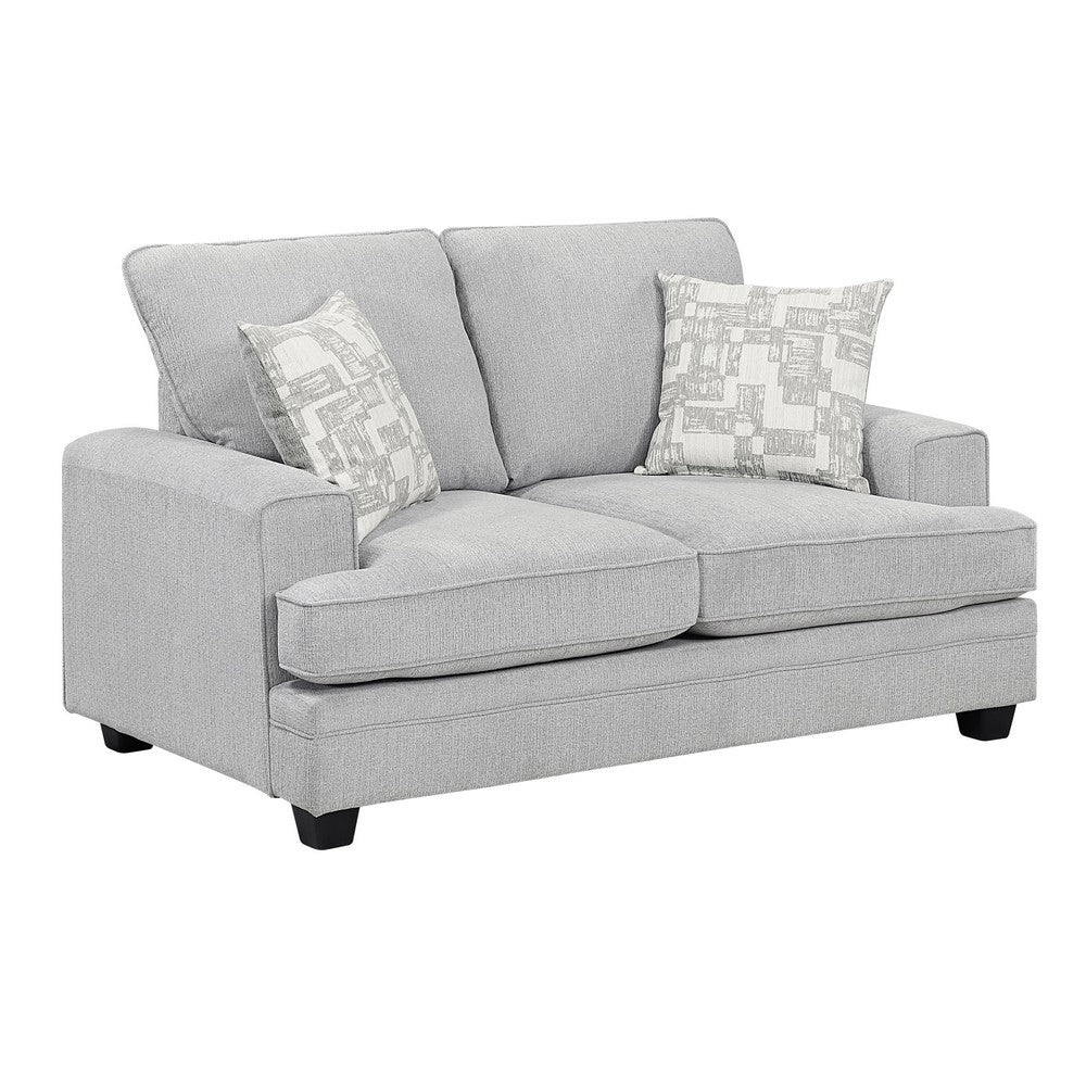 Rahi Loveseat w 2 Pillows | Track Arms | Stone Gray Chenille 65"