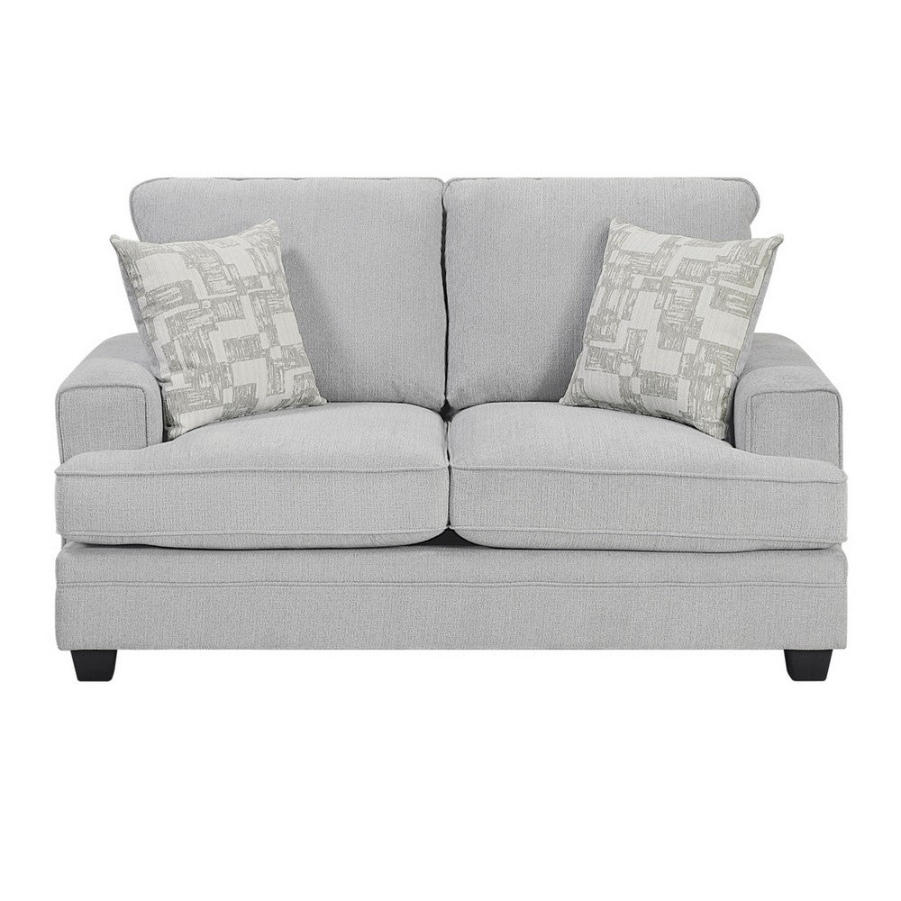 Rahi Loveseat w 2 Pillows | Track Arms | Stone Gray Chenille 65"