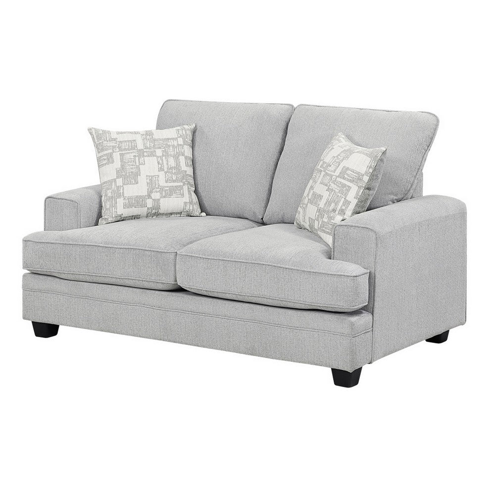 Rahi Loveseat w 2 Pillows | Track Arms | Stone Gray Chenille 65"