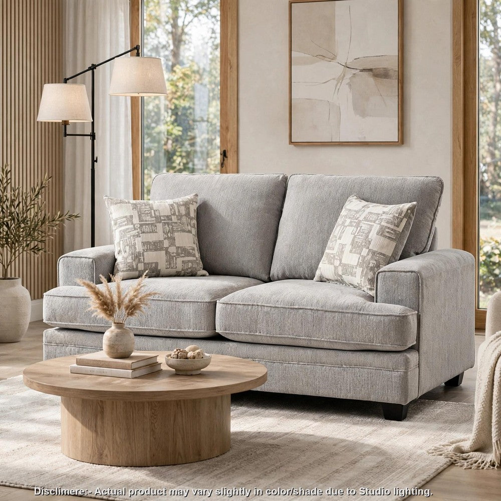 Rahi Loveseat w 2 Pillows | Track Arms | Stone Gray Chenille 65"