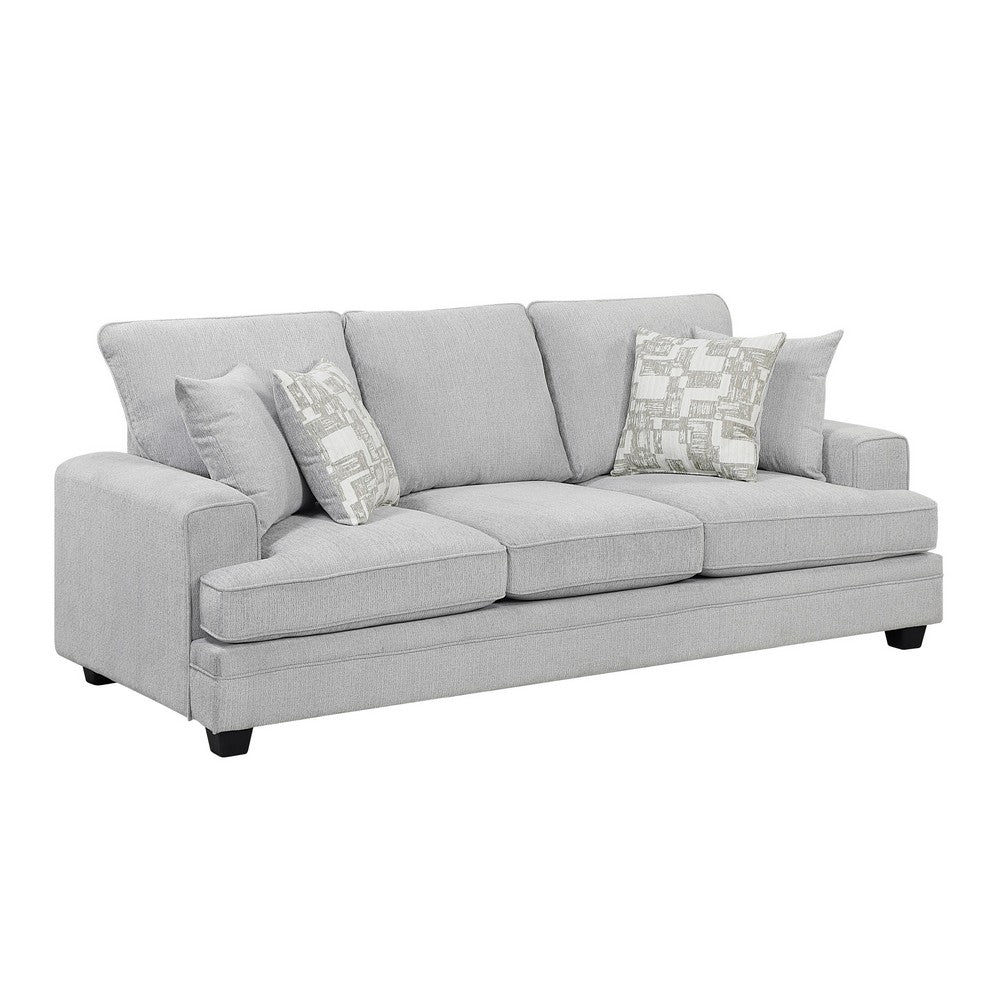 Rahi Sofa w 4 Pillows | Track Arms | Foam Fill Stone Gray Chenille 90"