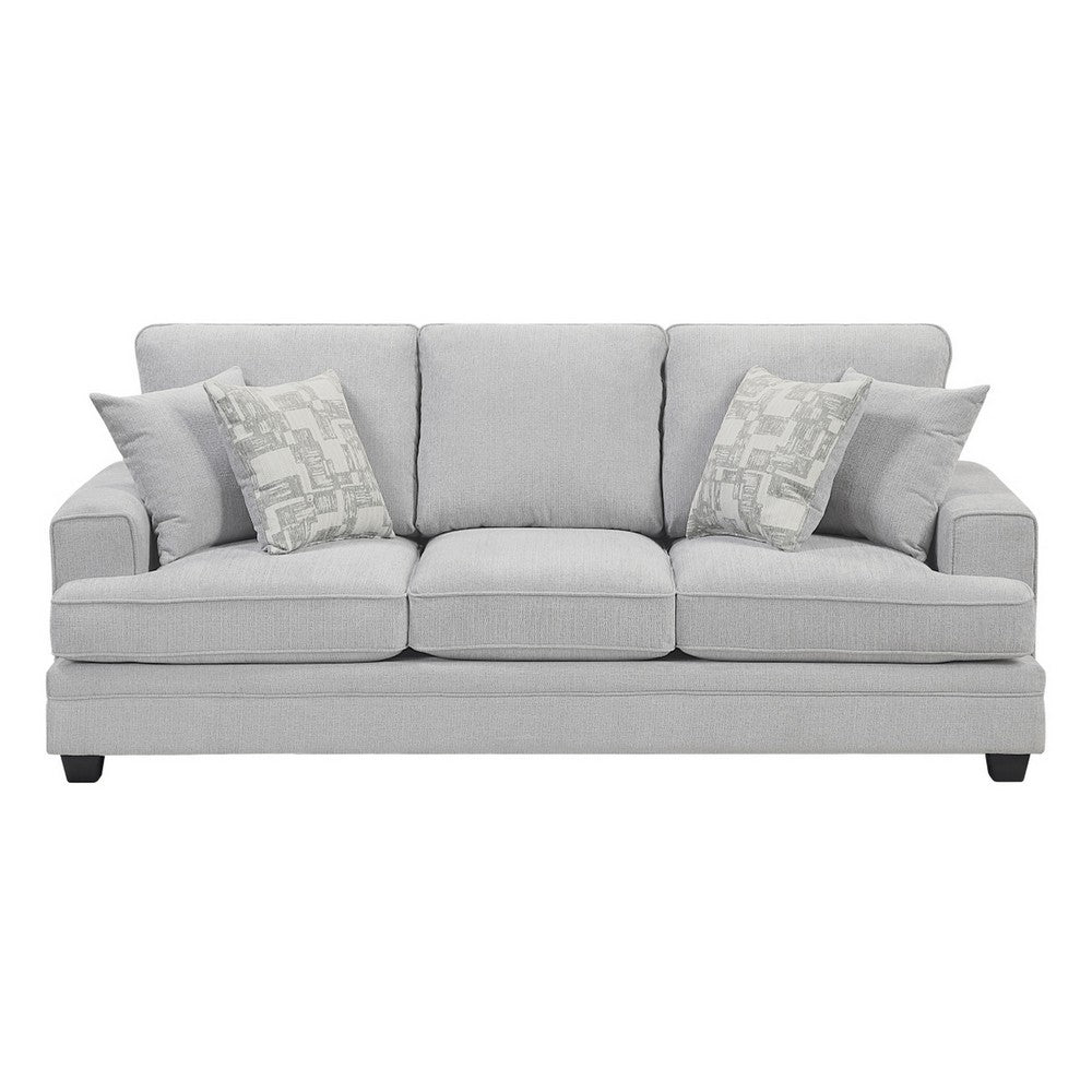 Rahi Sofa w 4 Pillows | Track Arms | Foam Fill Stone Gray Chenille 90"