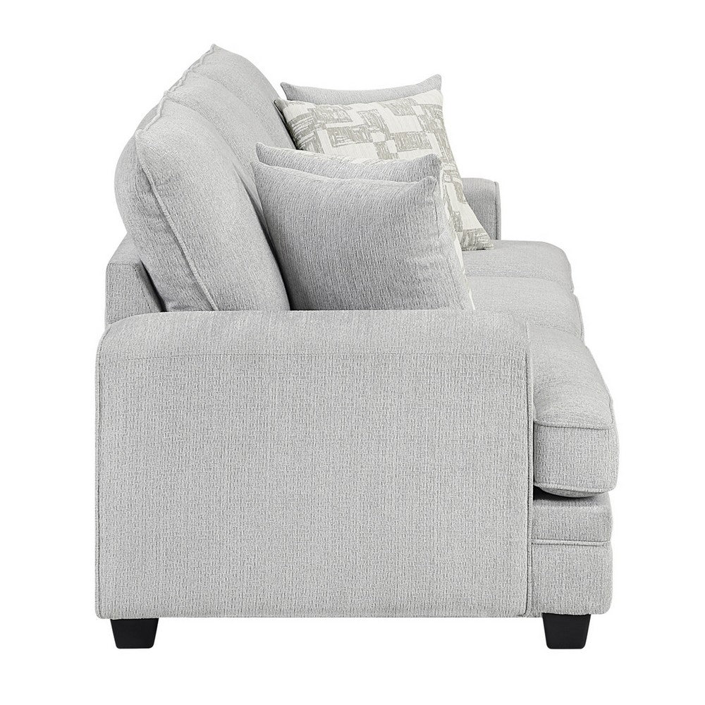 Rahi Sofa w 4 Pillows | Track Arms | Foam Fill Stone Gray Chenille 90"