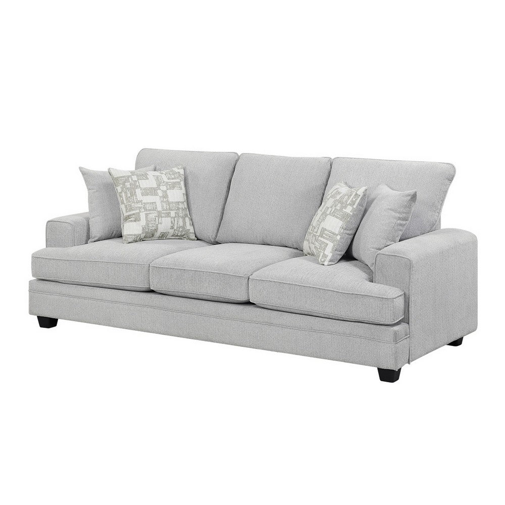 Rahi Sofa w 4 Pillows | Track Arms | Foam Fill Stone Gray Chenille 90"