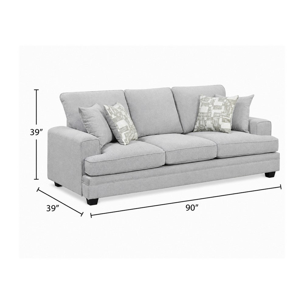 Rahi Sofa w 4 Pillows | Track Arms | Foam Fill Stone Gray Chenille 90"