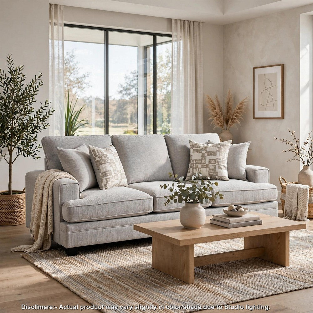 Rahi Sofa w 4 Pillows | Track Arms | Foam Fill Stone Gray Chenille 90"