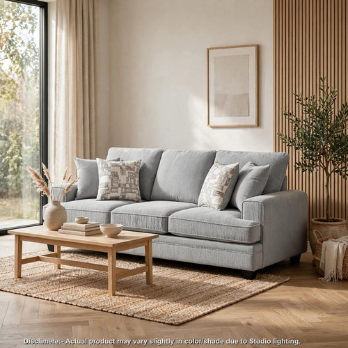 Rahi Sofa w 4 Pillows | Track Arms | Foam Fill Stone Gray Chenille 90"