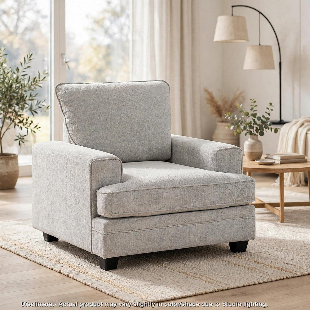Rahi Accent Chair | Track Arms | Foam Seat | Stone Gray Chenille | Black