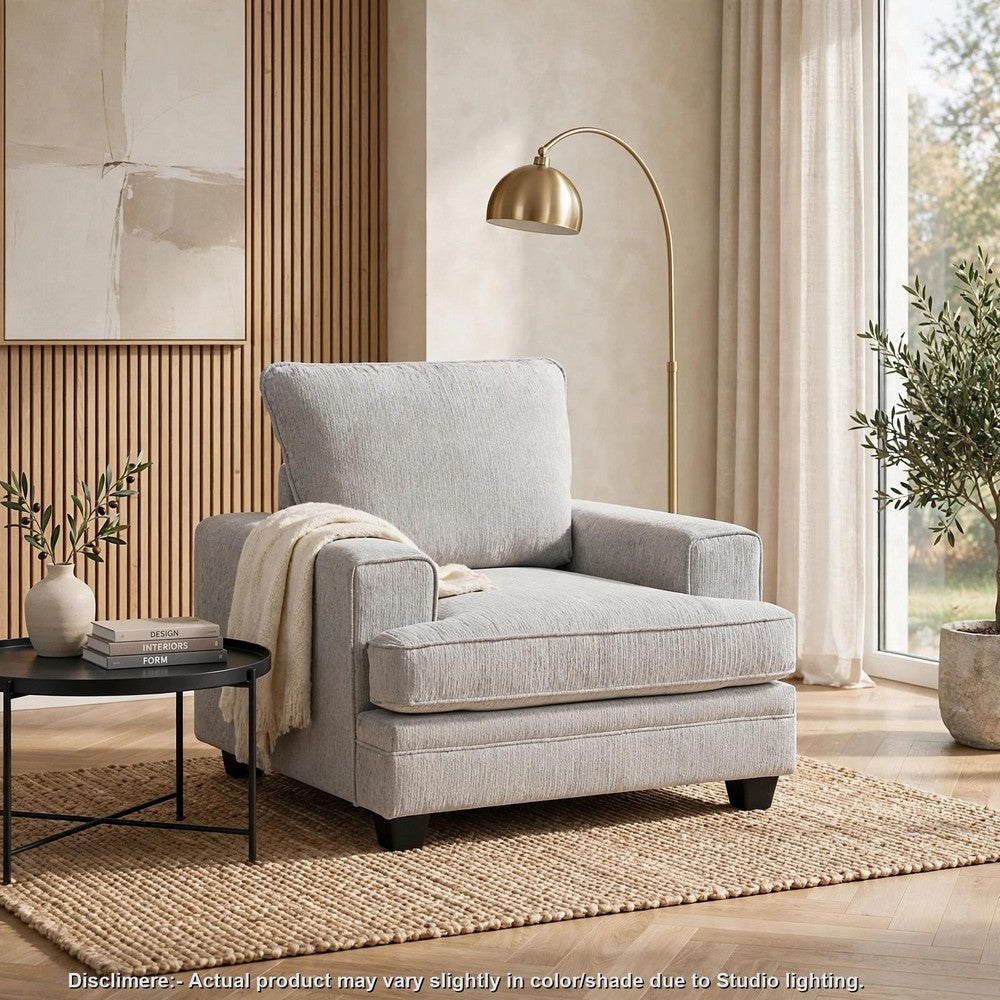 Rahi Accent Chair | Track Arms | Foam Seat | Stone Gray Chenille | Black
