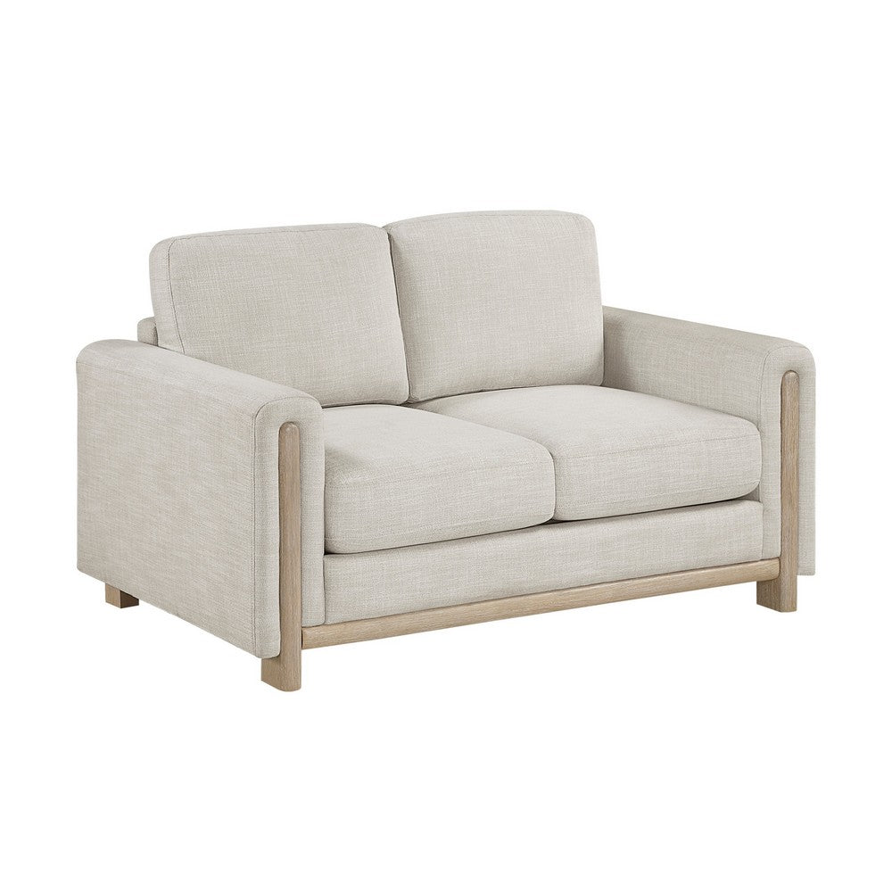 Swan Loveseat | Natural Brown Wood Frame | Beige Polyester | 59"