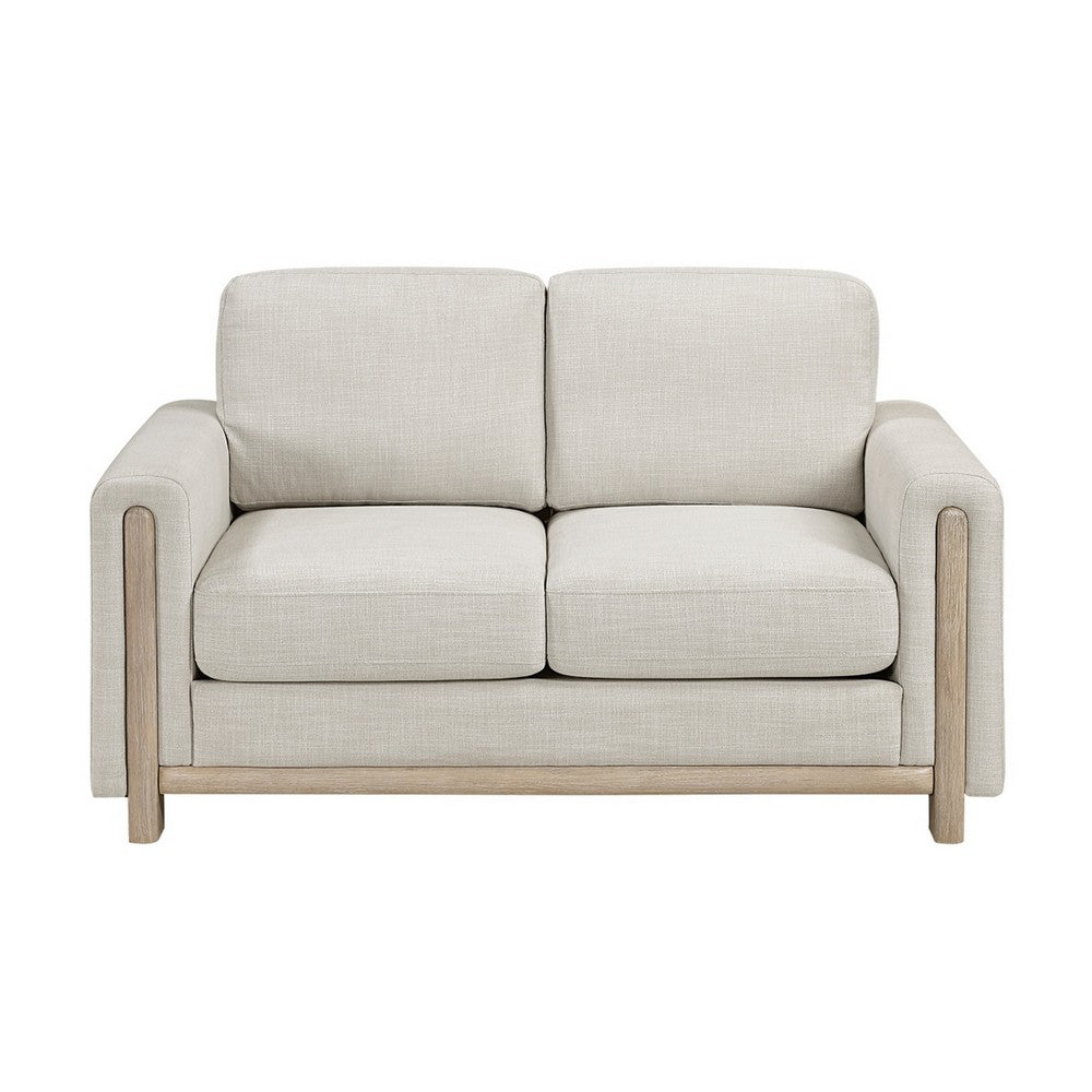 Swan Loveseat | Natural Brown Wood Frame | Beige Polyester | 59"