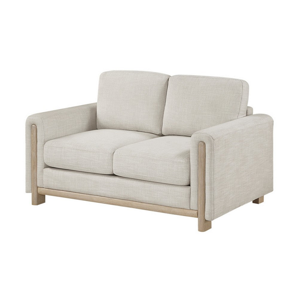 Swan Loveseat | Natural Brown Wood Frame | Beige Polyester | 59"