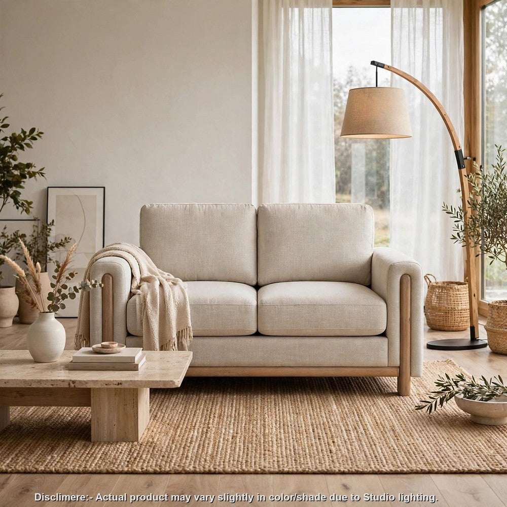 Swan Loveseat | Natural Brown Wood Frame | Beige Polyester | 59"