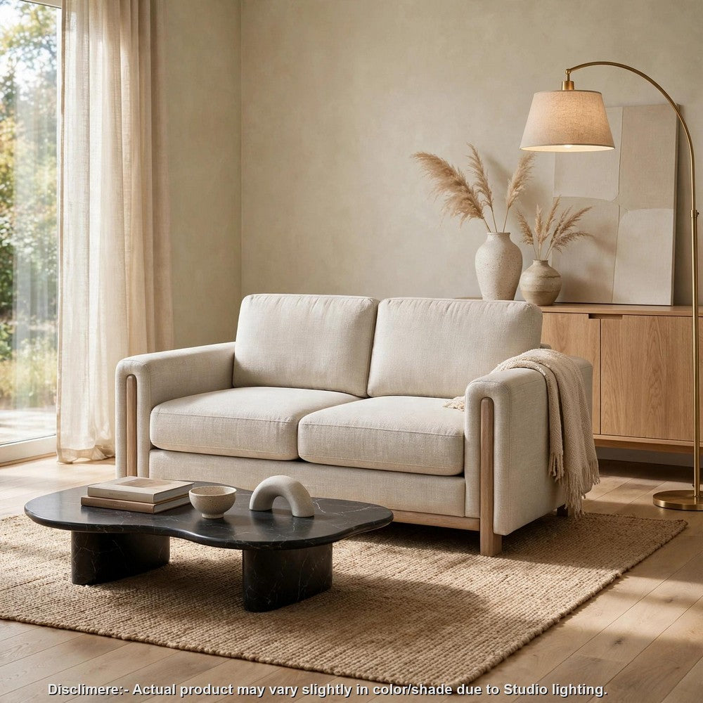 Swan Loveseat | Natural Brown Wood Frame | Beige Polyester | 59"