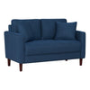 Yera Loveseat w 2 Pillows | Tufted Blue Fabric | Cherry Brown Wood | 52"